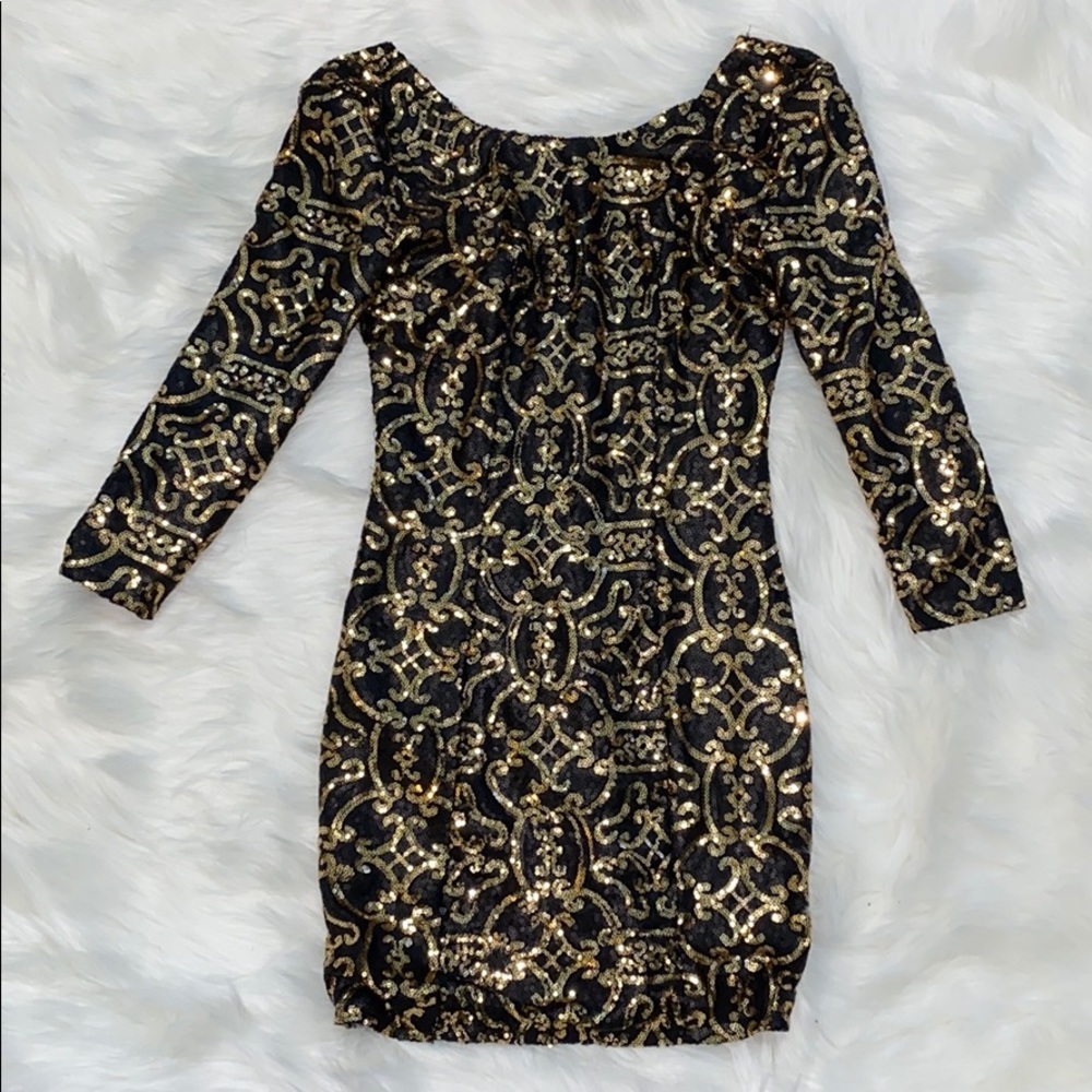 A’gaci Black and Gold Sequin Dress